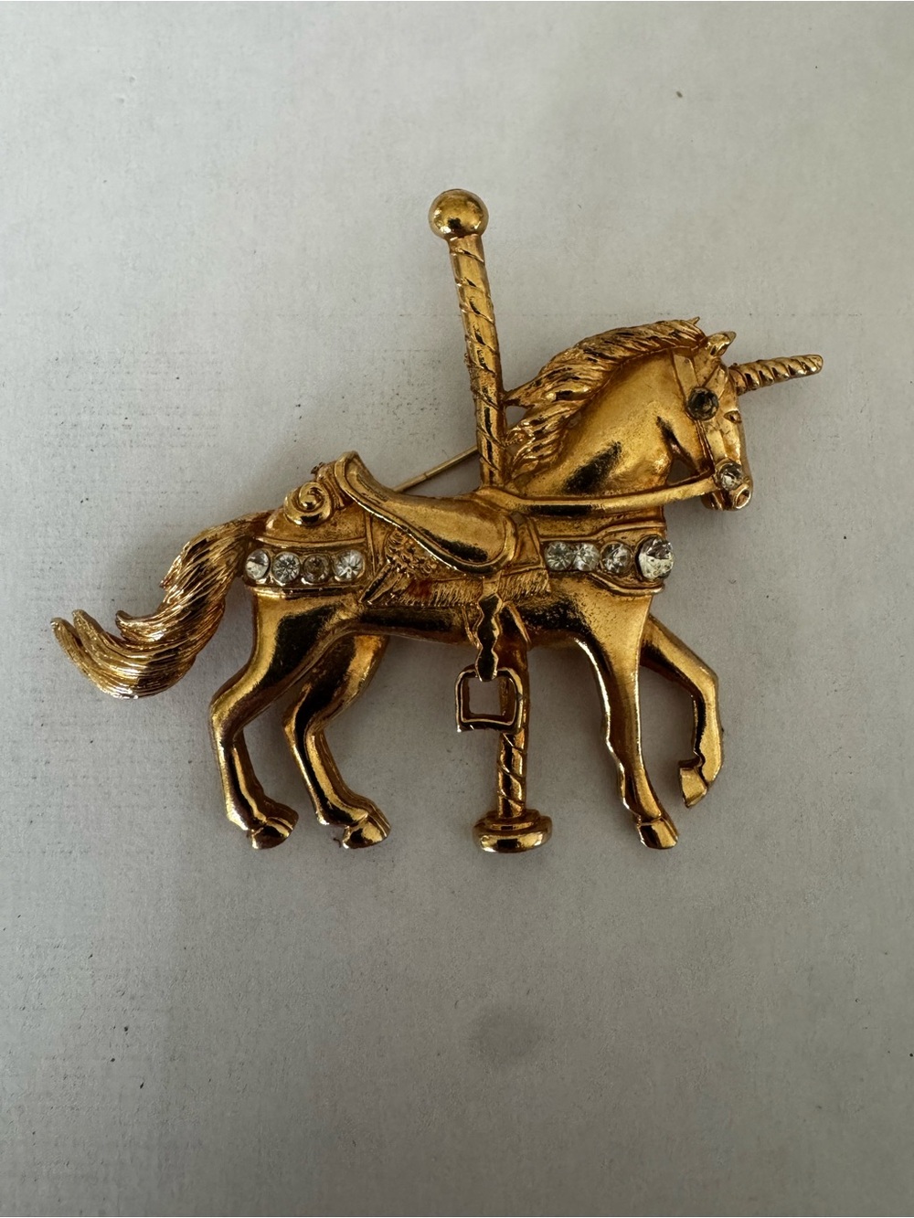Vintage Gold Carousel Unicorn Brooch